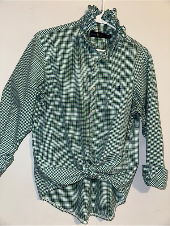 Ralph Lauren Tops - Ralph Lauren Green and White Check Ruffled collar Shirt